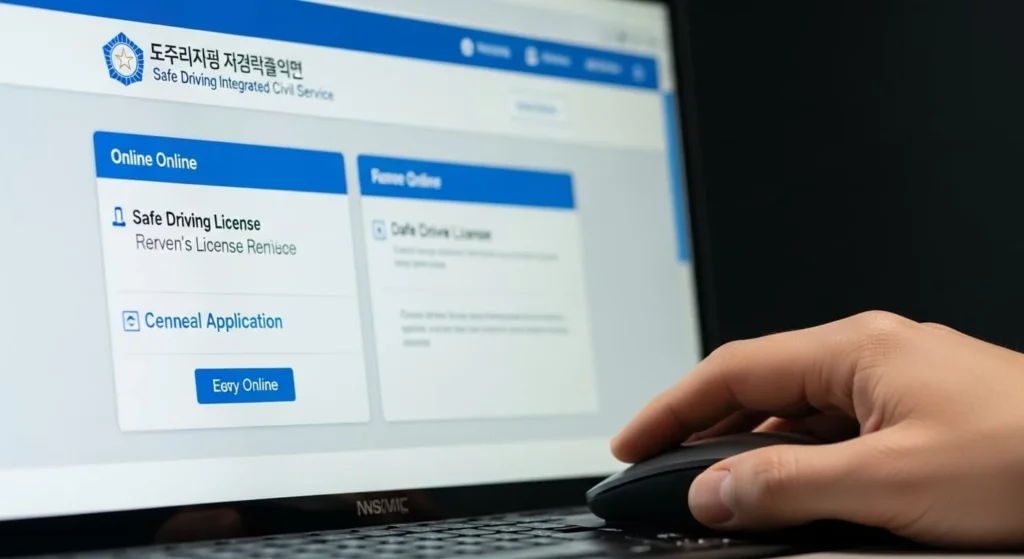 운전면허 적성검사 갱신 온라인 - 안전운전 통합민원 웹사이트에서 운전면허 온라인 갱신 절차를 진행하는 모습